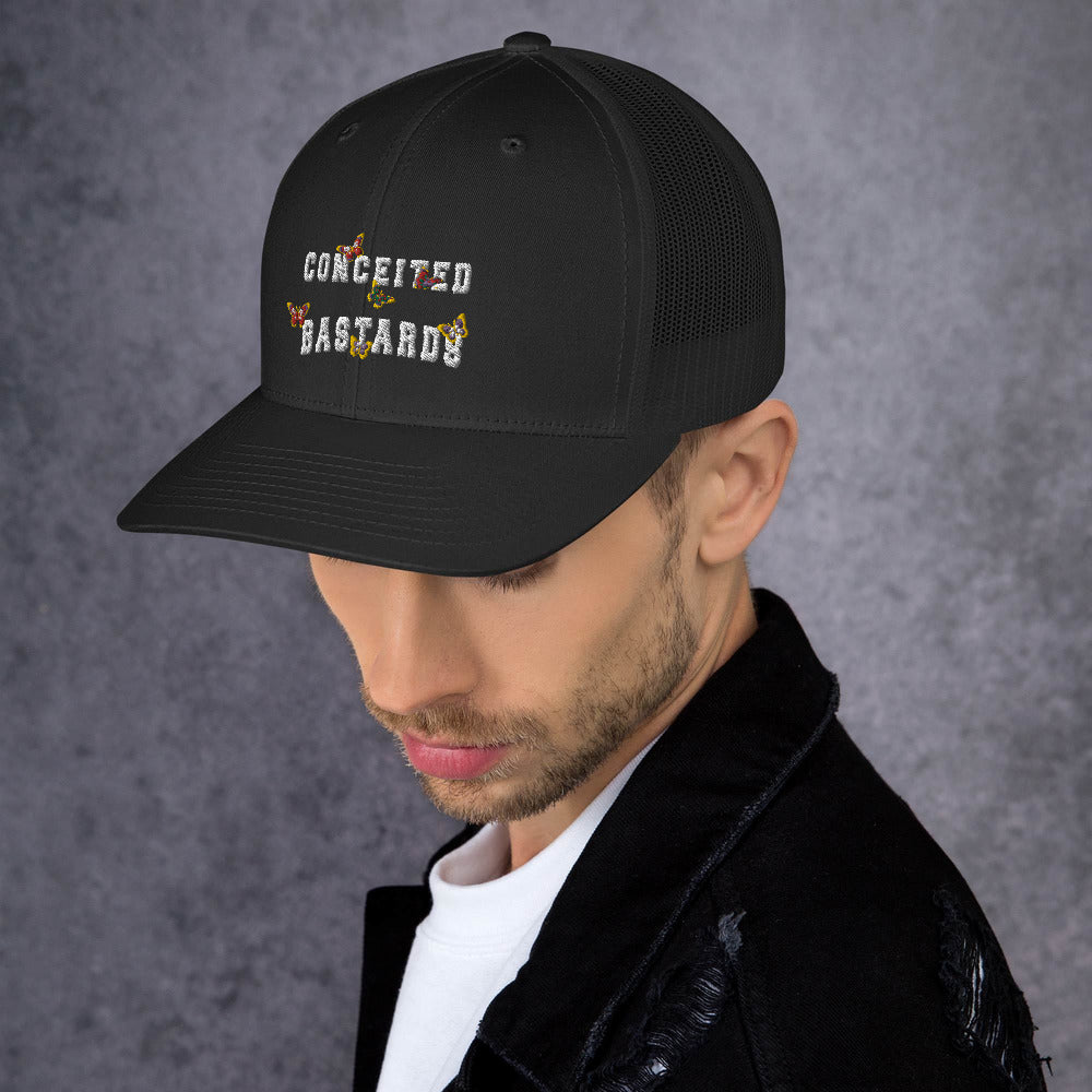 Conceited Bastards Butterflies Embroidered Trucker Cap